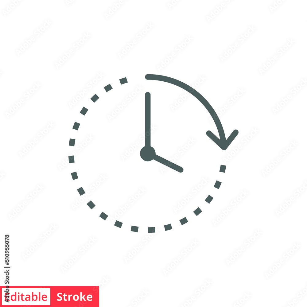 Passage of time icon vector. Simple outline style design. Round clock with arrow. Thin line illustration isolated on white background. Editable stroke EPS 10. Passage of time icon vector. Simple outline style design. Round clock with arrow. Thin line illustration isolated on white background. Editable stroke EPS 10.