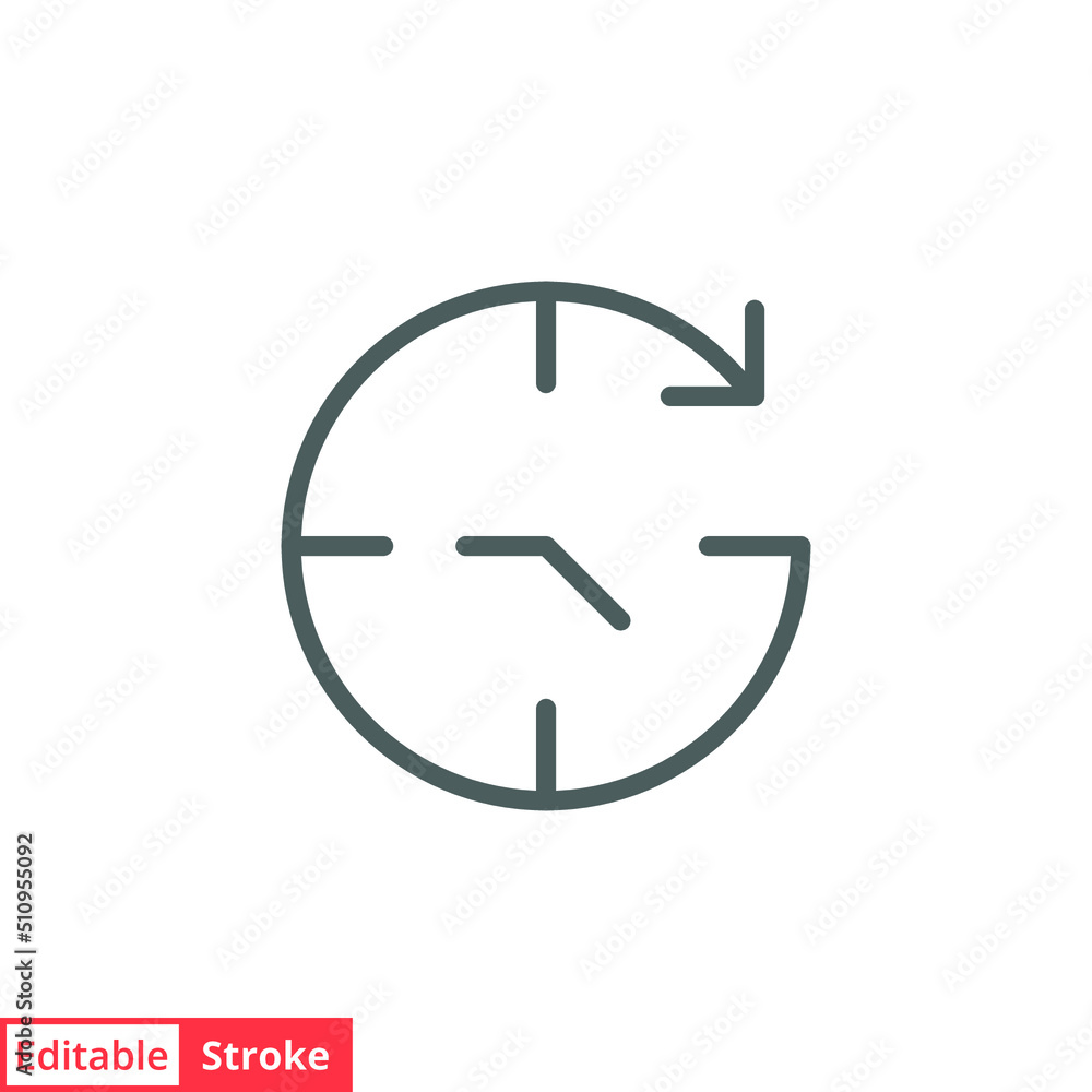 Passage of time icon vector. Simple outline style design. Round clock with arrow. Thin line illustration isolated on white background. Editable stroke EPS 10. Passage of time icon vector. Simple outline style design. Round clock with arrow. Thin line illustration isolated on white background. Editable stroke EPS 10.
