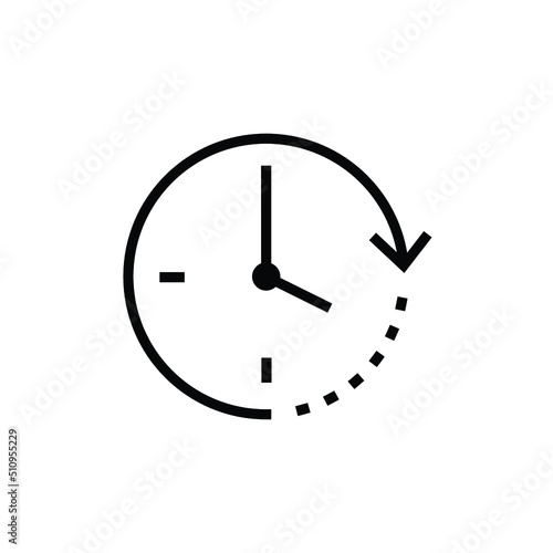 Passage of time icon vector. Simple outline style design. Round clock with arrow. Thin line illustration isolated on white background. EPS 10.