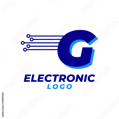 letter G with electronic circuit decoration initial vector logo design element