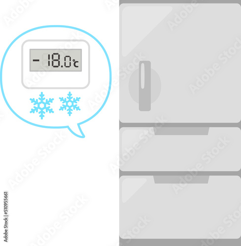 冷凍庫と-18℃を表示した温度計