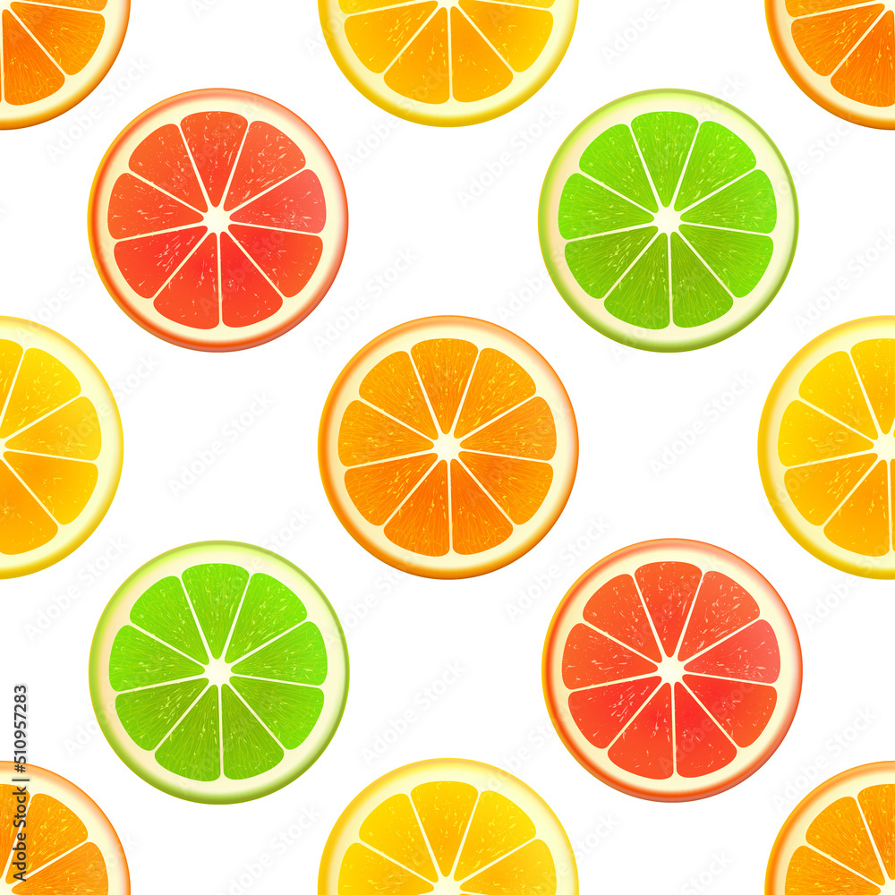 Vector seamless pattern from citrus slices - orange, lime, lemon, grapefruit