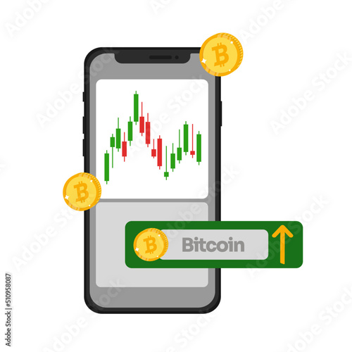 Mobile with informative graph of bullish bitcoin.