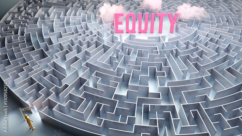 Equity and a difficult path, confusion and frustration in seeking it, hard journey that leads to Equity,3d illustration