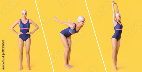 Set of female swimmer on ye...