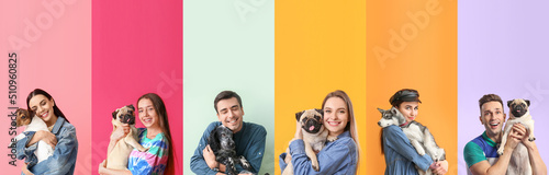 Set of people with cute dog...