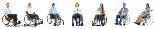 Set of business people in wheelchair isolated on white