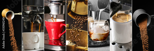 Collage with process of making coffee