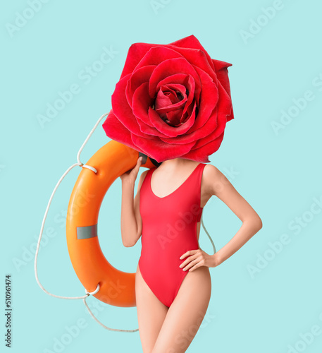 Woman with rose flower inst...