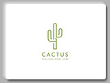 Linear Art Cactus Logo Design. Outline Cactus Line Art Logo Vector Illustration Design.