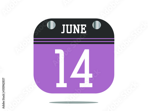 Calendar day 14. 14 june calendar template with banner.