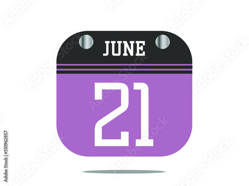 Calendar day 21. 21  june calendar template with banner.