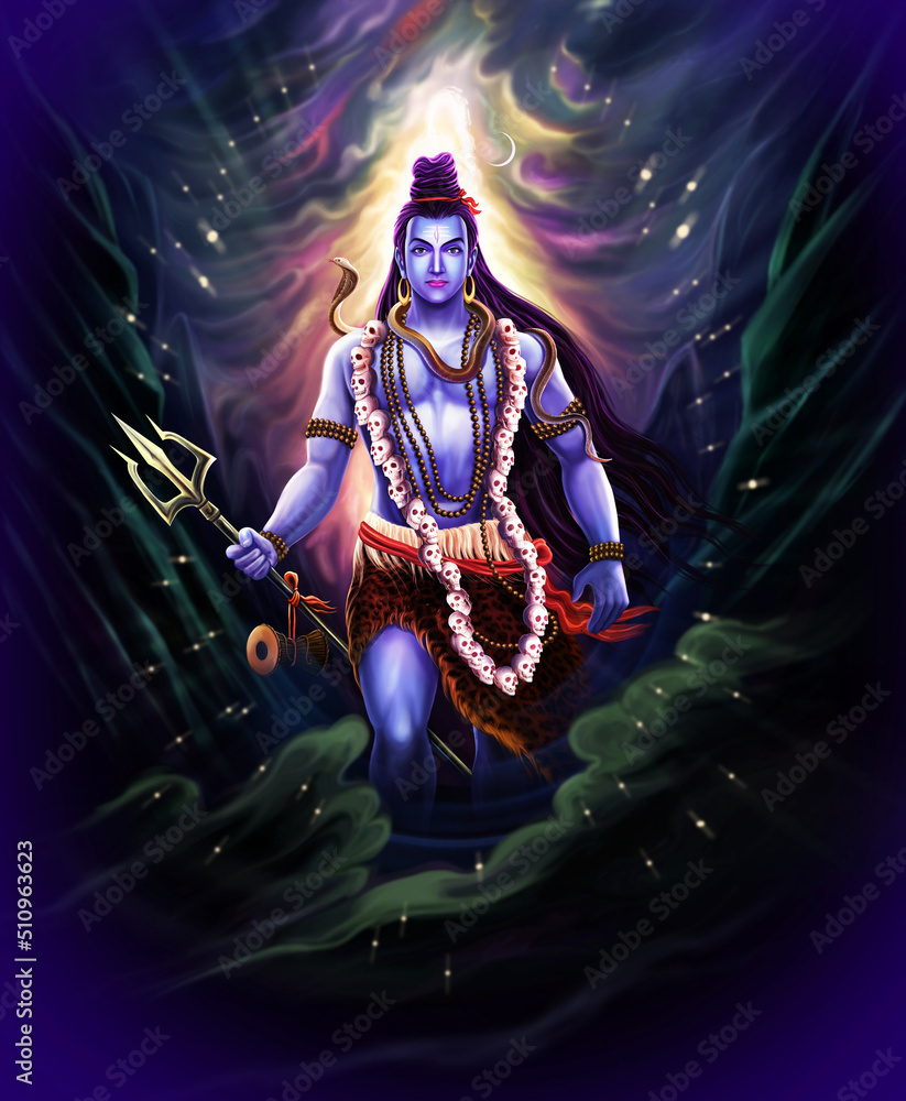 Lord Shiva (Hindu God) walking through Himalaya Stock Illustration ...