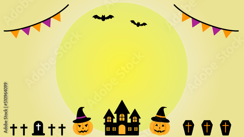 ハロウィンの黄色いフレーム背景（ジャックオーランタンやオバケなど）