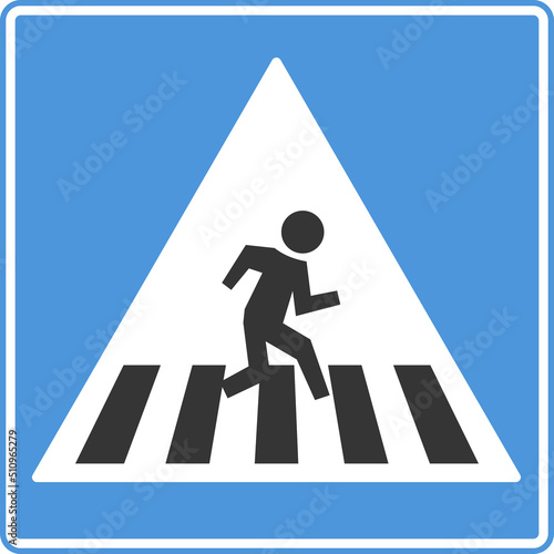 Road sign pedestrian crossing. Warning for vehicle drivers.