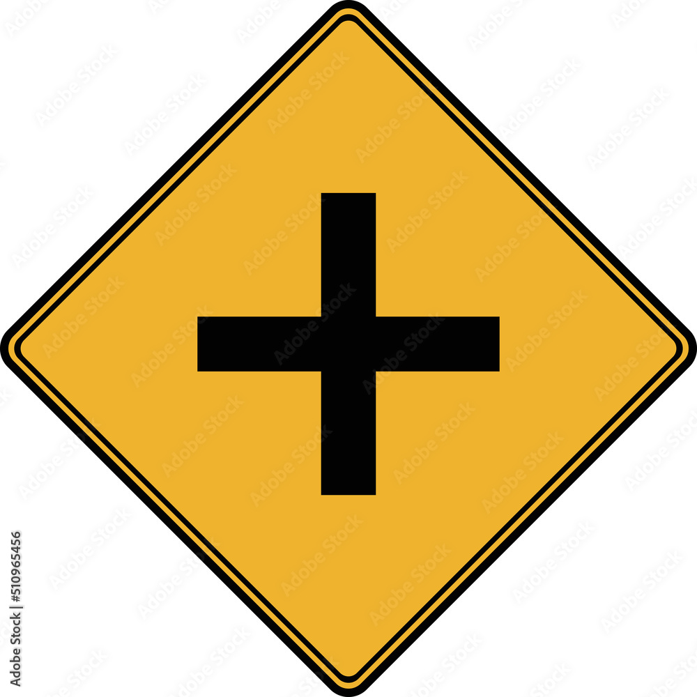 A road sign, a warning of the intersection of roads. A road sign, a warning of the intersection of roads.