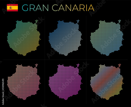 Gran Canaria dotted map set. Map of Gran Canaria in dotted style. Borders of the island filled with beautiful smooth gradient circles. Astonishing vector illustration.