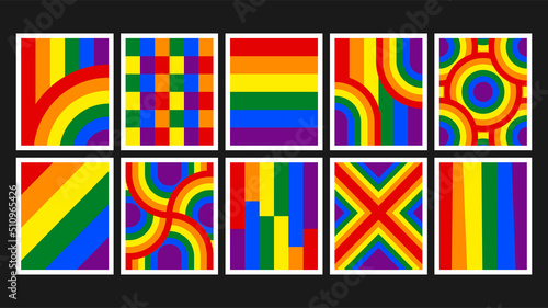 Set of rainbow geometric striped background design. Collection of creative geometric patterns. Vector illustration.