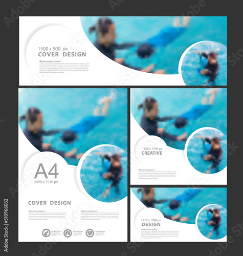 Vector presentation layout templates design corporate identity, Multipurpose template for slide, Brochure report cover, flyer, leaflets, Blurred image for example learning to swim with coach concept