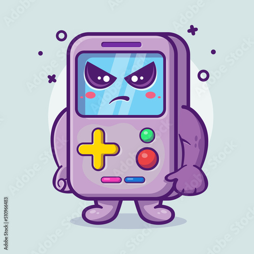 serious portable video game character mascot with angry expression isolated cartoon in flat style design