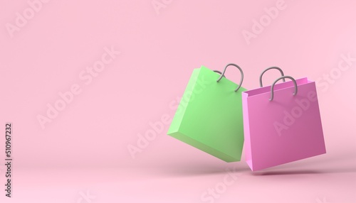 3D Paper shopping bag icon on pink background. idea Shopping sale delivery concept and payments shopping online concept. 3d render illustration