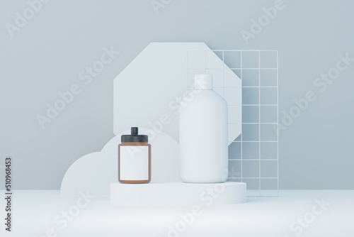 3d render of blank cosmetics skincare product or packaging for mock up. Beauty soap and spa concept. Lotion oil moisture for skin health. Premium and luxury design for branding.