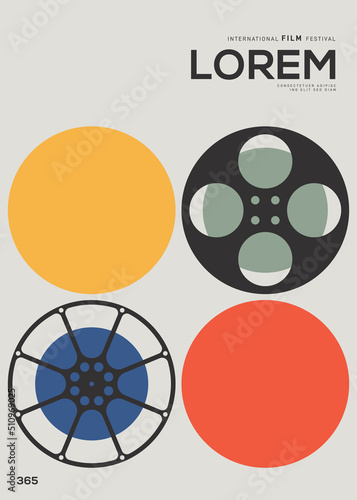Movie and film poster design template background with film reel minimal style