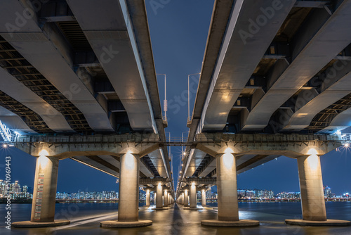 Mapo Bridge over the Han River in Seoul South Korea photo