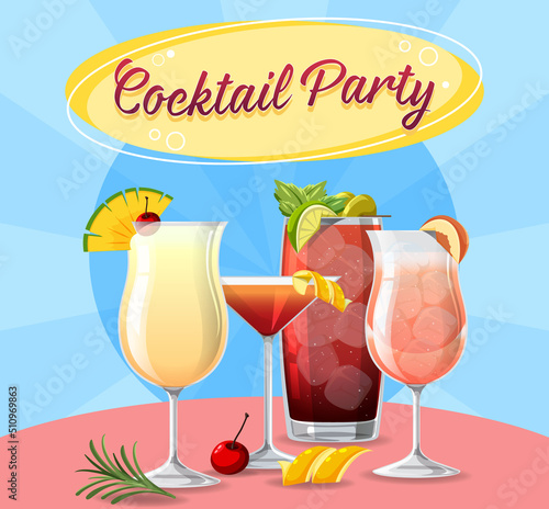 A cocktail party with comic background