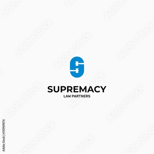 Supreme judge hammer logo design concept letter S