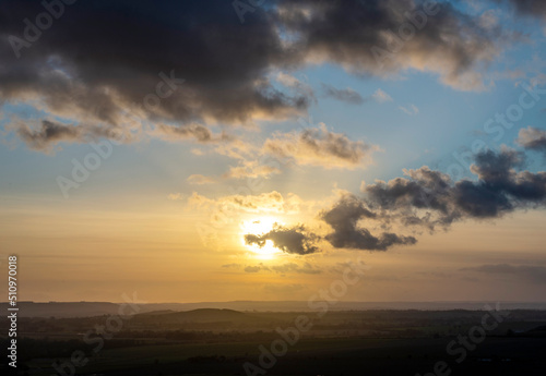 Sunset over thw Wiltshire countryside on Pewsey Downs Southern England United Kingdom.