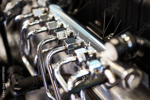 Thin pipes of high pressure pump of powerful diesel engine