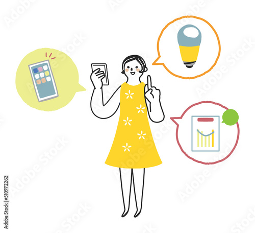電気代をスマホアプリでお手軽確認　イラスト素材	
