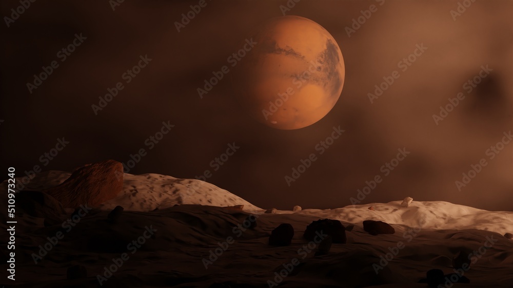 3d render outer space with mars planet nature scene sci-fi wallpaper backgrounds