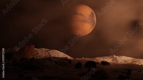 3d render outer space with mars planet nature scene sci-fi wallpaper backgrounds