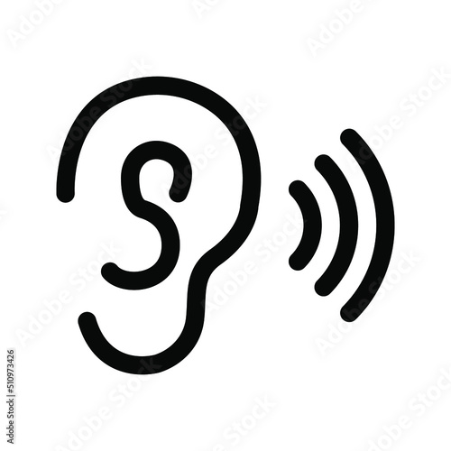 Ear vector icon, hearing symbol color editable