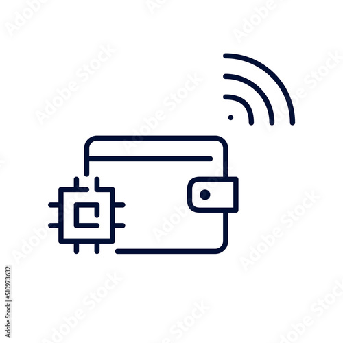 Smart secure wallet with CPU chip. Pixel perfect, editable stroke line icon