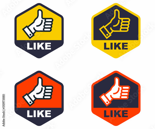 a set of stickers to put a like. the icon is a thumbs up. flat vector illustration.
