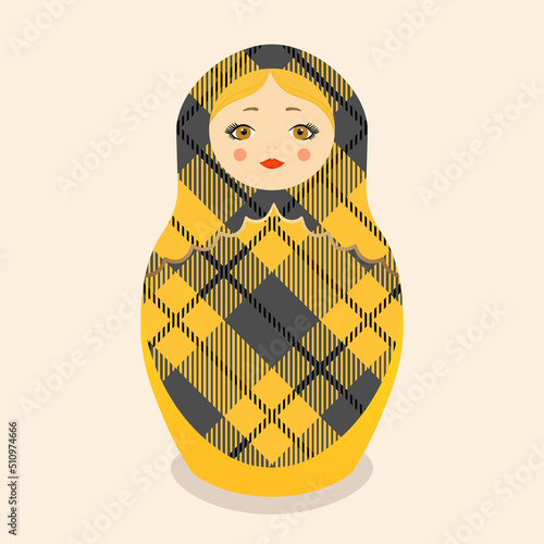 Russian Matryoshka. Traditional Russian folklore dolls with big eyes and lips. Babushka doll with hohloma, traditional painted floral pattern. Hand drawn vector illustration