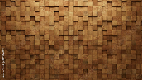 Natural, Timber Wall background with tiles. Wood, tile Wallpaper with 3D, Square blocks. 3D Render