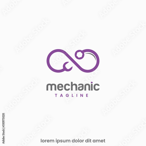 mechanic infinity logo design, infinity symbol with wrench logo modern concept