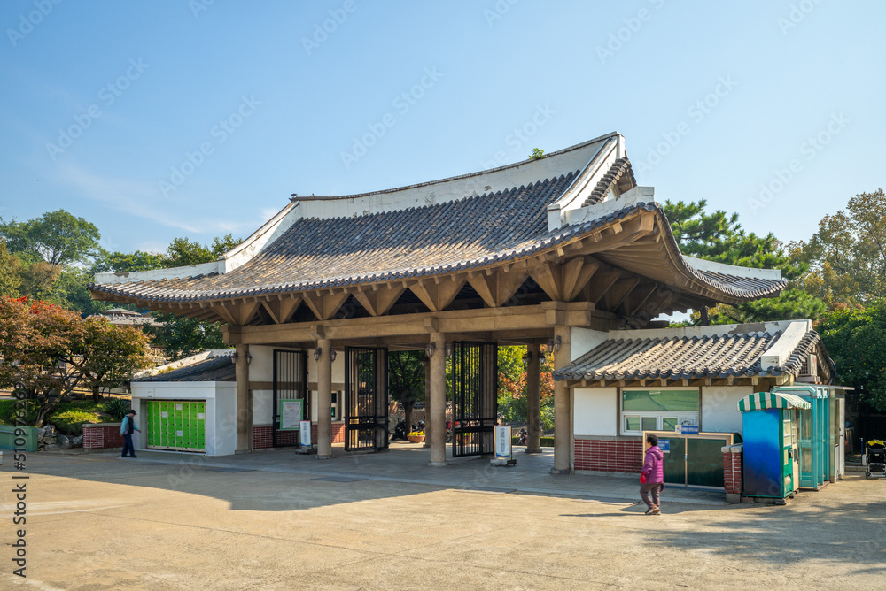 Main gate of Dalseong Park in Daegu, South Korea Main gate of Dalseong Park in Daegu, South Korea