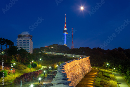 night view of namsan seoul tower in seoul, korea photo
