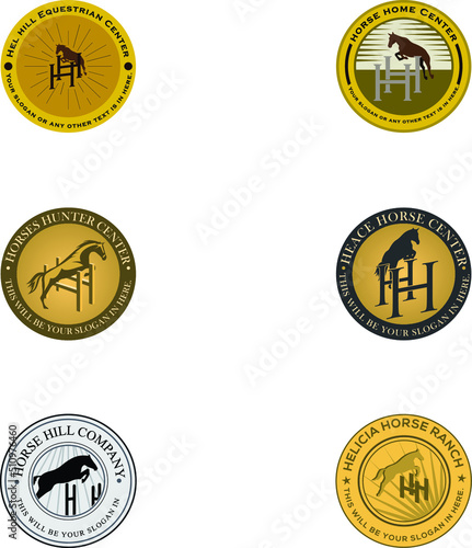 A set of illustration horse farming emblem logo design vector isolated on white background