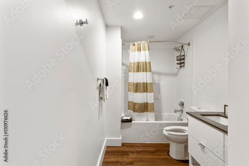 Wallpaper Mural Interior of bathroom with striped shower curtain Torontodigital.ca