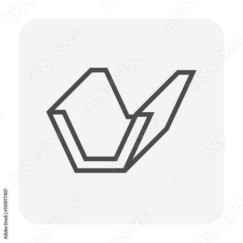 Open drain gutter vector icon. May called trench, ditch, street or concrete gutter for irrigation, stormwater drainage system. To drain water from lawn, yard, garden, road, city, driveway to sewer.
