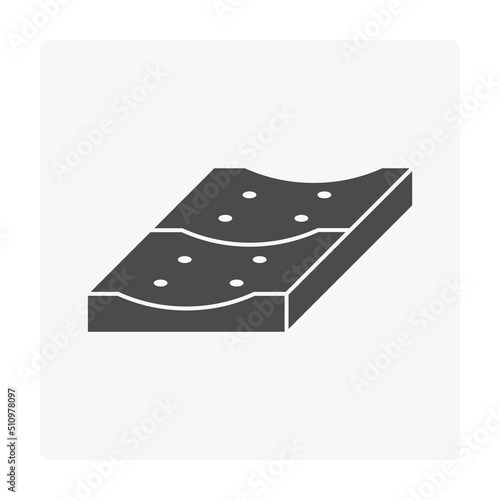 Concrete gutter cover vector icon design in cross section or profile view. Precast concrete product for install in stormwater drainage system, on top of drain gutter, trench, ditch and street gutter.
