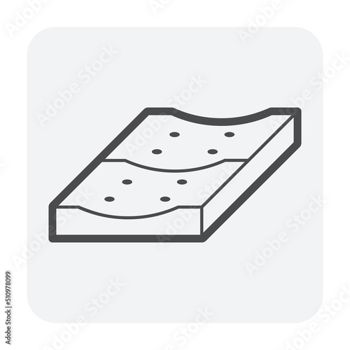 Concrete gutter cover vector icon design in cross section or profile view. Precast concrete product for install in stormwater drainage system, on top of drain gutter, trench, ditch and street gutter.
