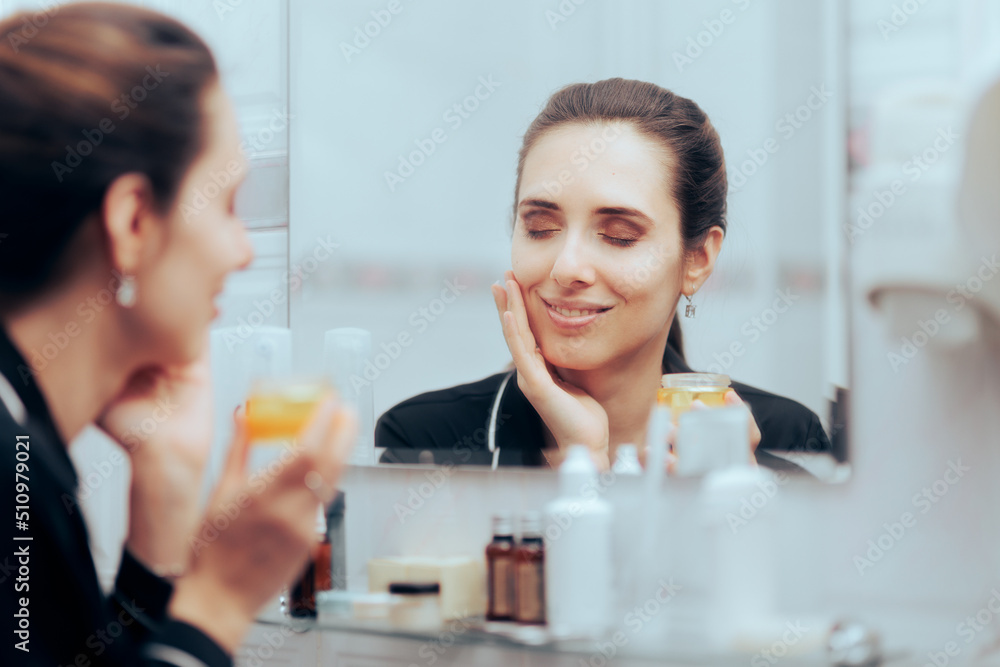 Woman Using Face Cream During Nighttime Skin Routine Woman Using Face Cream During Nighttime Skin Routine