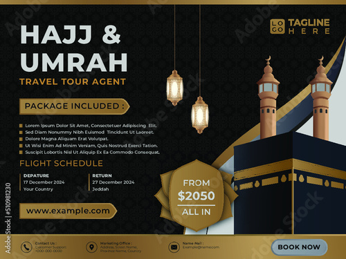 Hajj and Umrah Template Brochure Travel and Tour Luxury realistic kaaba photo